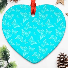 Aqua Blue Butterfly Print Heart Ornament (two Sides) by SpinnyChairDesigns