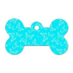 Aqua Blue Butterfly Print Dog Tag Bone (one Side) by SpinnyChairDesigns