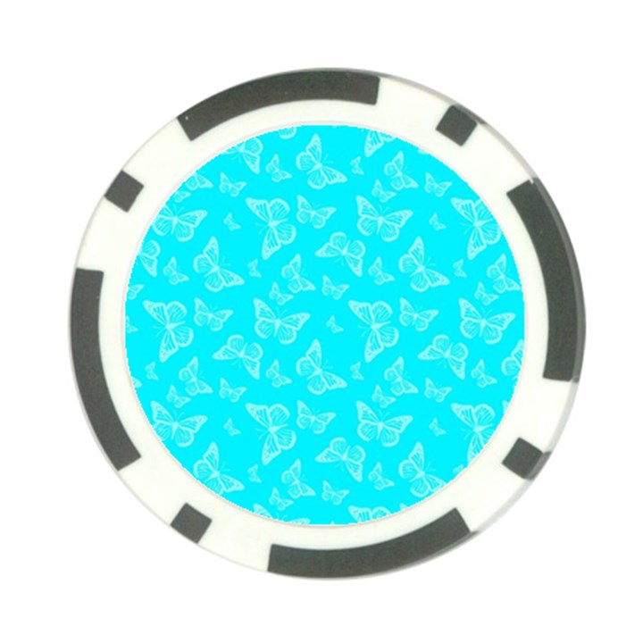 Aqua Blue Butterfly Print Poker Chip Card Guard