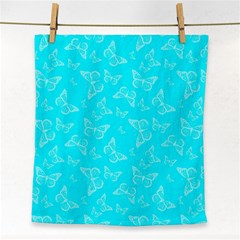 Aqua Blue Butterfly Print Face Towel by SpinnyChairDesigns