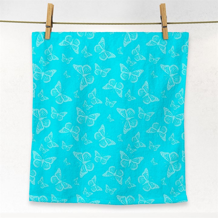 Aqua Blue Butterfly Print Face Towel