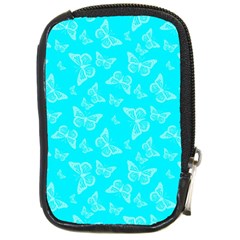 Aqua Blue Butterfly Print Compact Camera Leather Case by SpinnyChairDesigns