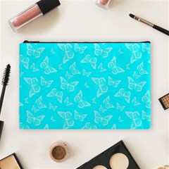 Aqua Blue Butterfly Print Cosmetic Bag (large) by SpinnyChairDesigns