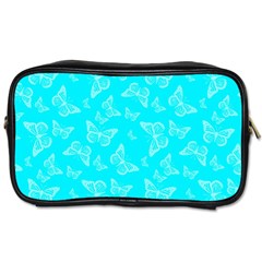 Aqua Blue Butterfly Print Toiletries Bag (two Sides) by SpinnyChairDesigns