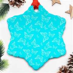 Aqua Blue Butterfly Print Snowflake Ornament (two Sides) by SpinnyChairDesigns