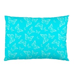 Aqua Blue Butterfly Print Pillow Case (two Sides) by SpinnyChairDesigns