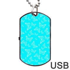 Aqua Blue Butterfly Print Dog Tag Usb Flash (one Side) by SpinnyChairDesigns