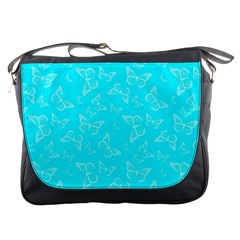 Aqua Blue Butterfly Print Messenger Bag by SpinnyChairDesigns