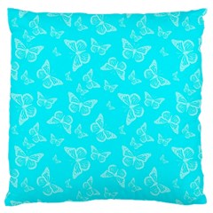 Aqua Blue Butterfly Print Large Cushion Case (one Side) by SpinnyChairDesigns