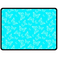 Aqua Blue Butterfly Print Double Sided Fleece Blanket (large)  by SpinnyChairDesigns