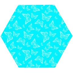 Aqua Blue Butterfly Print Wooden Puzzle Hexagon by SpinnyChairDesigns