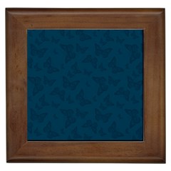 Indigo Dye Blue Butterfly Pattern Framed Tile by SpinnyChairDesigns