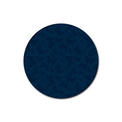 Indigo Dye Blue Butterfly Pattern Rubber Coaster (round)  by SpinnyChairDesigns