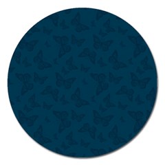 Indigo Dye Blue Butterfly Pattern Magnet 5  (round) by SpinnyChairDesigns