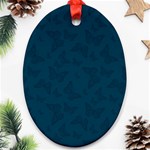 Indigo Dye Blue Butterfly Pattern Oval Ornament (Two Sides) Front