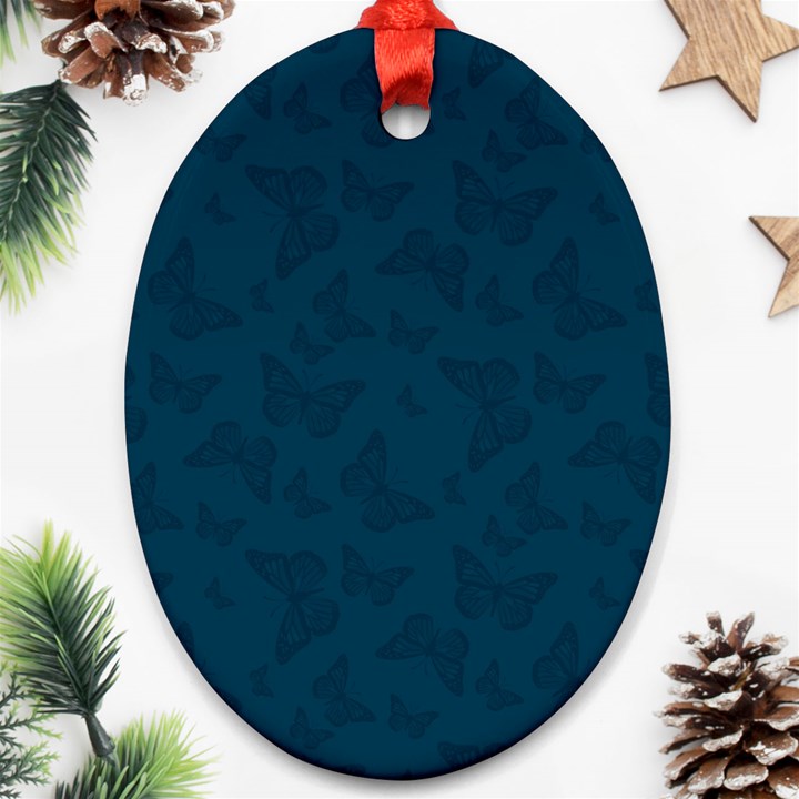 Indigo Dye Blue Butterfly Pattern Oval Ornament (Two Sides)