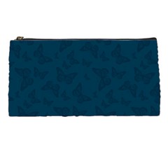 Indigo Dye Blue Butterfly Pattern Pencil Case by SpinnyChairDesigns