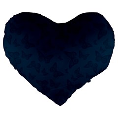 Indigo Dye Blue Butterfly Pattern Large 19  Premium Heart Shape Cushions by SpinnyChairDesigns