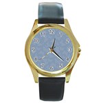 Faded Blue Butterfly Print Round Gold Metal Watch Front