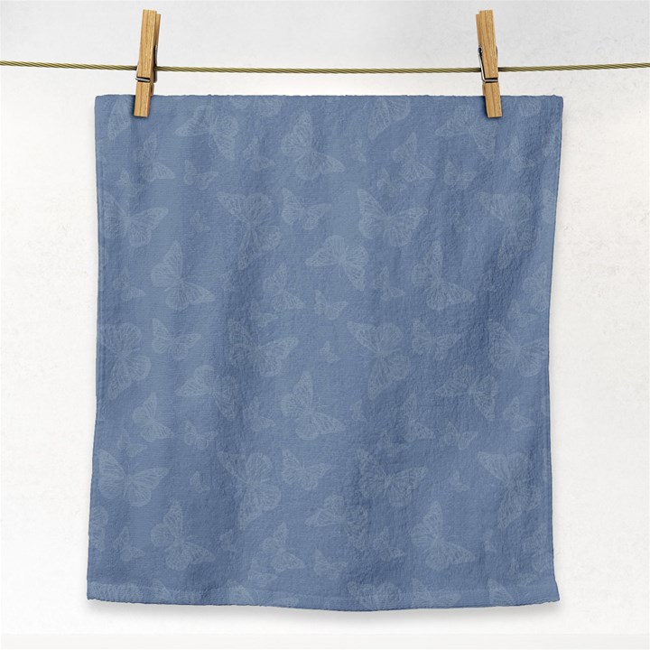 Faded Blue Butterfly Print Face Towel