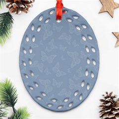 Faded Blue Butterfly Print Ornament (oval Filigree) by SpinnyChairDesigns