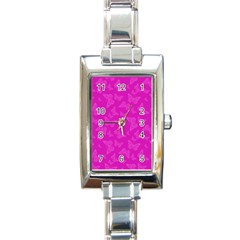 Fuchsia Butterfly Print  Rectangle Italian Charm Watch by SpinnyChairDesigns