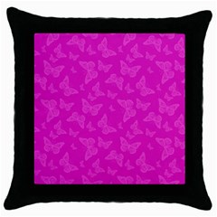 Fuchsia Butterfly Print  Throw Pillow Case (black) by SpinnyChairDesigns