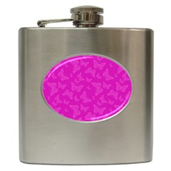 Fuchsia Butterfly Print  Hip Flask (6 Oz) by SpinnyChairDesigns