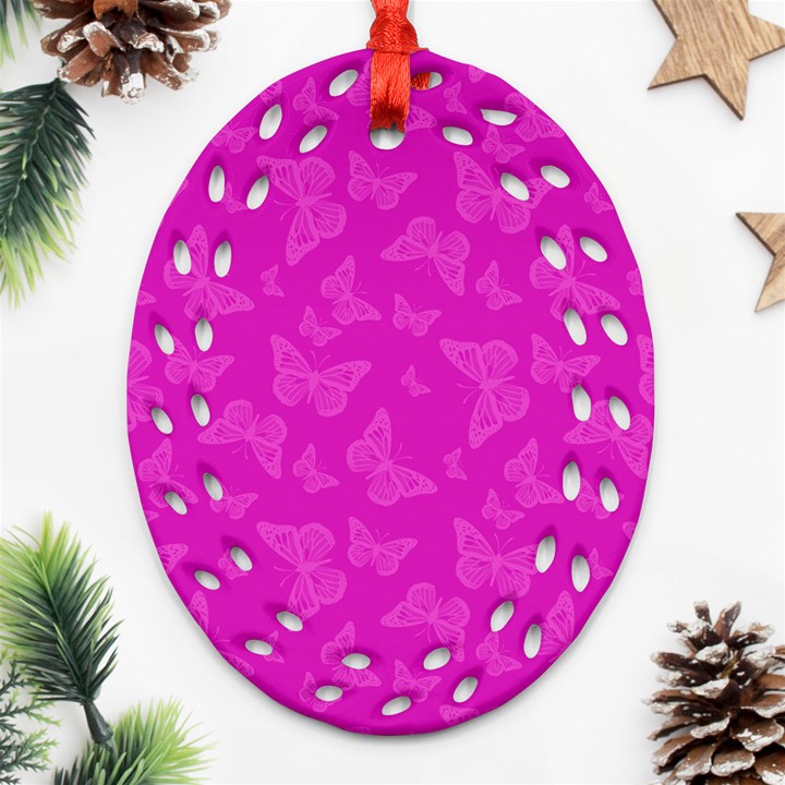 Fuchsia Butterfly Print  Ornament (Oval Filigree)