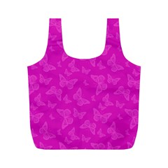 Fuchsia Butterfly Print  Full Print Recycle Bag (m) by SpinnyChairDesigns