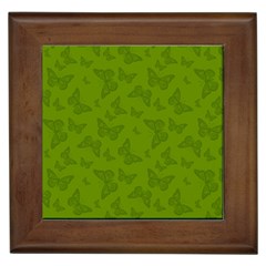 Avocado Green Butterfly Print Framed Tile by SpinnyChairDesigns