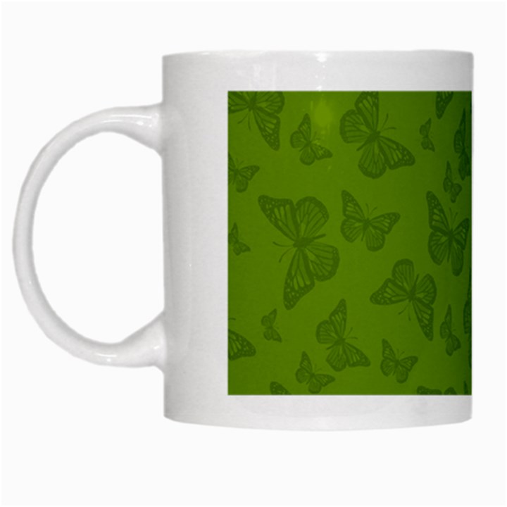 Avocado Green Butterfly Print White Mugs