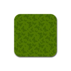 Avocado Green Butterfly Print Rubber Square Coaster (4 Pack)  by SpinnyChairDesigns