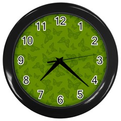 Avocado Green Butterfly Print Wall Clock (Black)