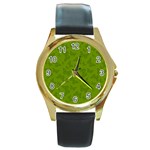 Avocado Green Butterfly Print Round Gold Metal Watch Front