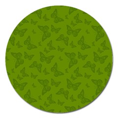 Avocado Green Butterfly Print Magnet 5  (round) by SpinnyChairDesigns