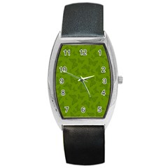 Avocado Green Butterfly Print Barrel Style Metal Watch by SpinnyChairDesigns