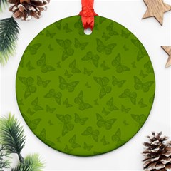 Avocado Green Butterfly Print Round Ornament (two Sides) by SpinnyChairDesigns