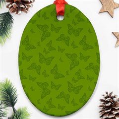 Avocado Green Butterfly Print Oval Ornament (two Sides) by SpinnyChairDesigns