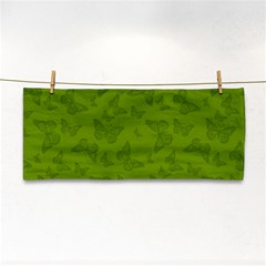 Avocado Green Butterfly Print Hand Towel by SpinnyChairDesigns