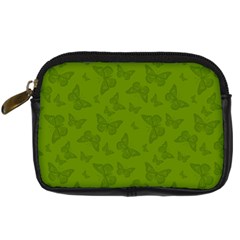 Avocado Green Butterfly Print Digital Camera Leather Case by SpinnyChairDesigns