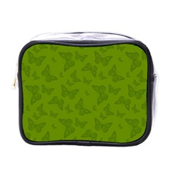 Avocado Green Butterfly Print Mini Toiletries Bag (one Side) by SpinnyChairDesigns