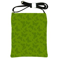 Avocado Green Butterfly Print Shoulder Sling Bag by SpinnyChairDesigns