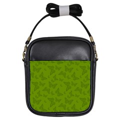 Avocado Green Butterfly Print Girls Sling Bag by SpinnyChairDesigns