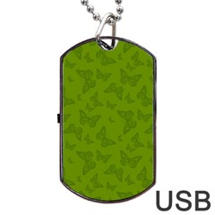 Avocado Green Butterfly Print Dog Tag Usb Flash (two Sides) by SpinnyChairDesigns