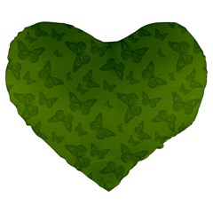 Avocado Green Butterfly Print Large 19  Premium Heart Shape Cushions by SpinnyChairDesigns