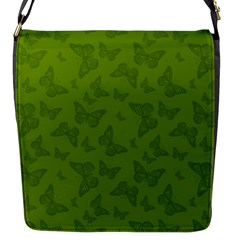 Avocado Green Butterfly Print Flap Closure Messenger Bag (s) by SpinnyChairDesigns