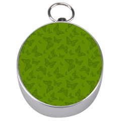 Avocado Green Butterfly Print Silver Compasses by SpinnyChairDesigns