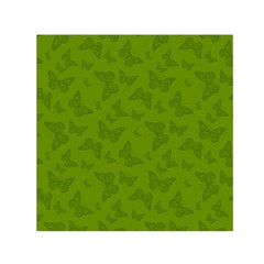 Avocado Green Butterfly Print Small Satin Scarf (square) by SpinnyChairDesigns