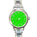 Chartreuse Green Butterfly Print Round Italian Charm Watch Front